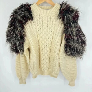 Bitching and Junkfood London rare vintage Aran sweater with fur shoulder fringe